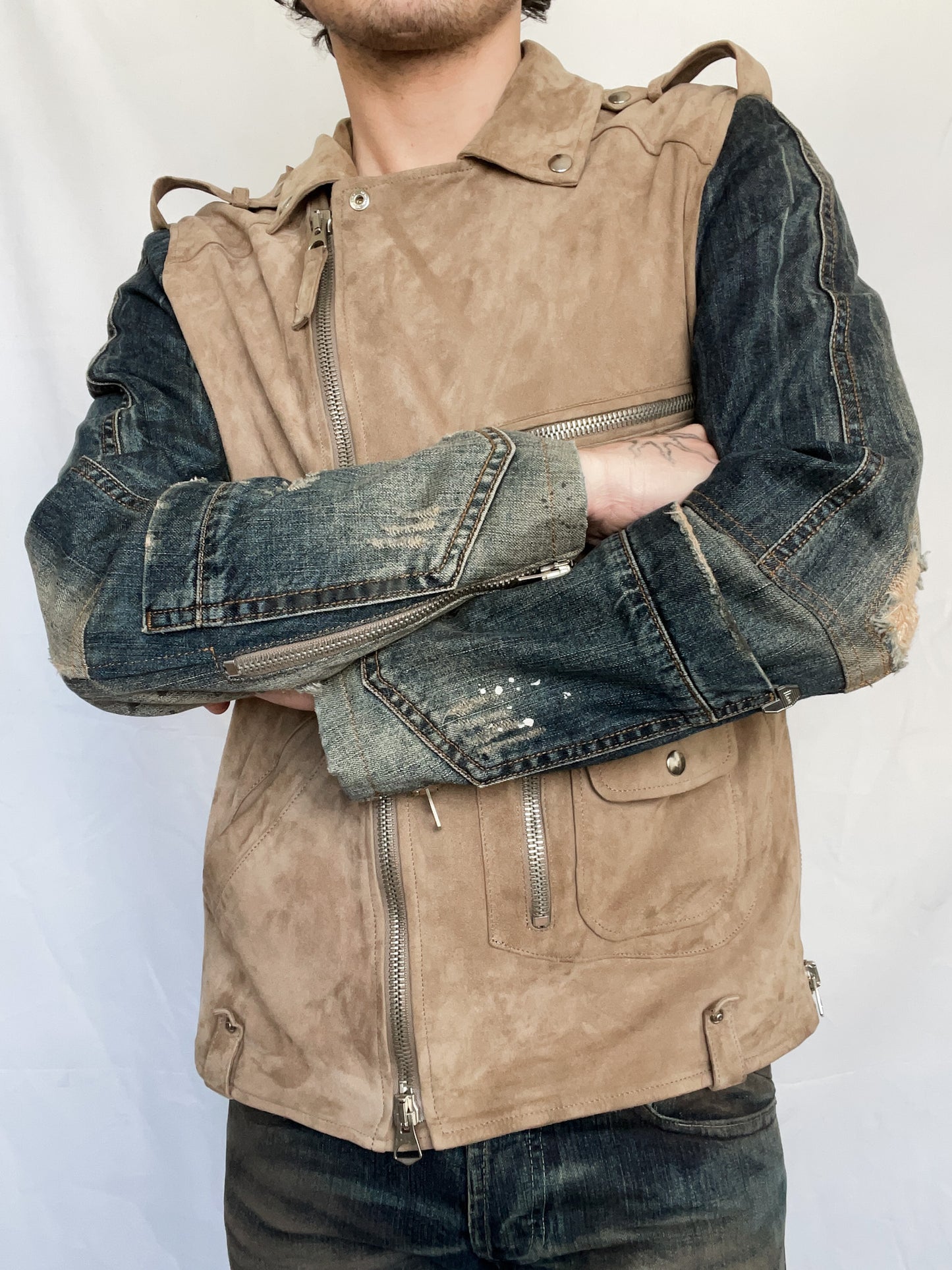dual material denim suede jacket