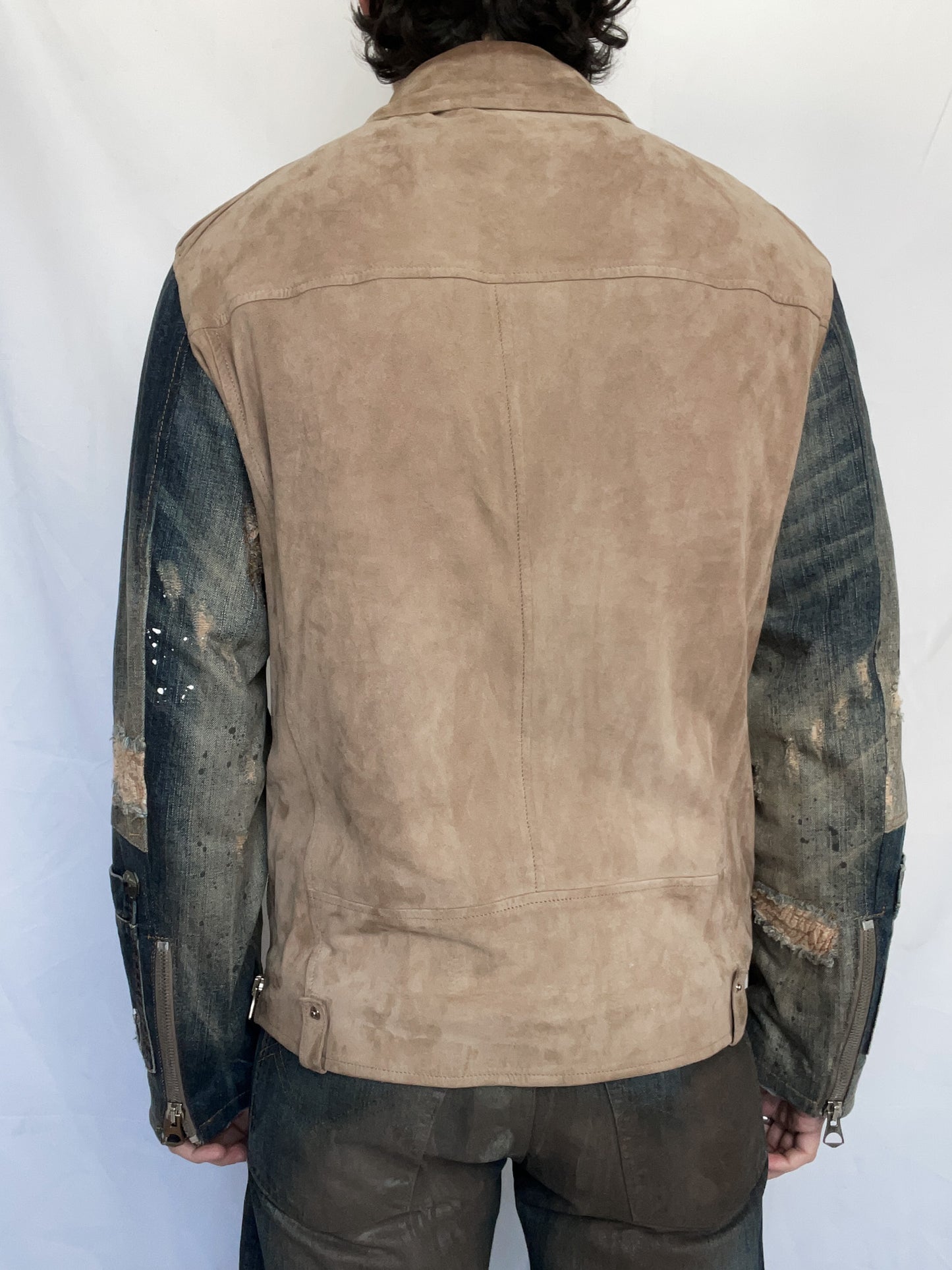 dual material denim suede jacket