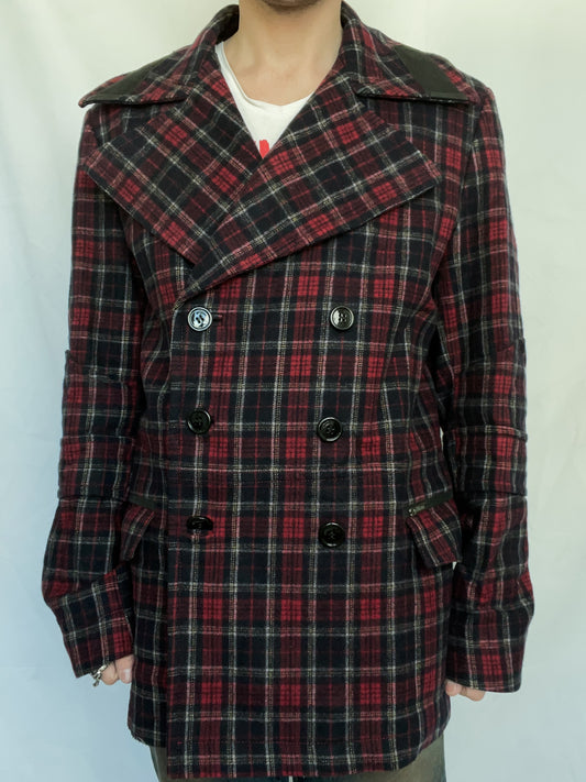 John Galliano check wool peacoat