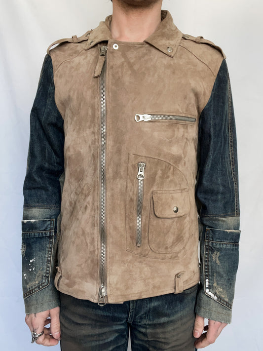 dual material denim suede jacket